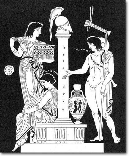 Los principes Orestes y Electra sobre la tumba de su padre Agamenón.