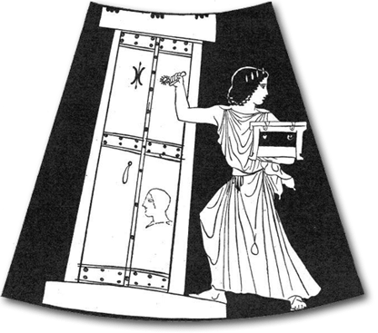 Una mujer cierra el palacio de Odiseo para que éste mate a sus rivales.