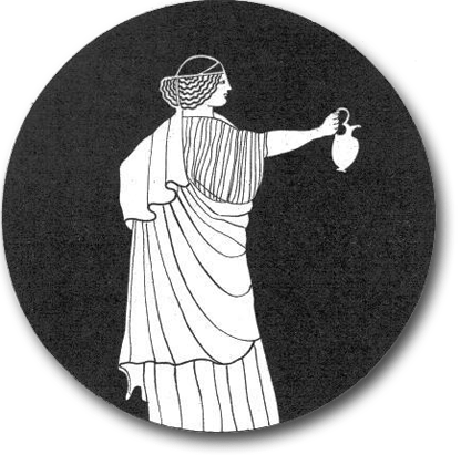 Representación de una mujer sosteniendo en enócoe (recipiente para servir vino).