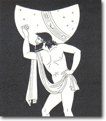 Pintura de un ánfora que representa al titán Atlas cargando el cielo.