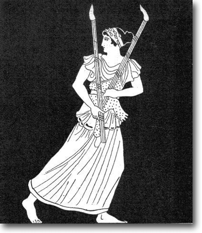 Ménade (mujer devota del dios Dionisio) con antorchas.